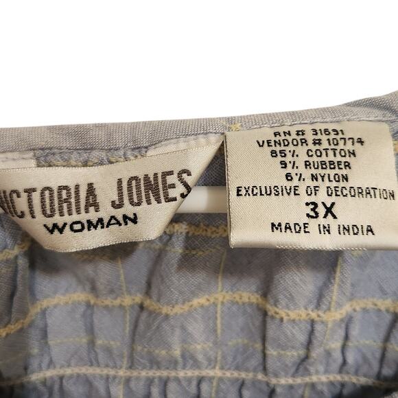 Victoria Jones Blue Embroidered Floral Sleeveless Smocked Cropped Tank Top 3X - Picture 4 of 4